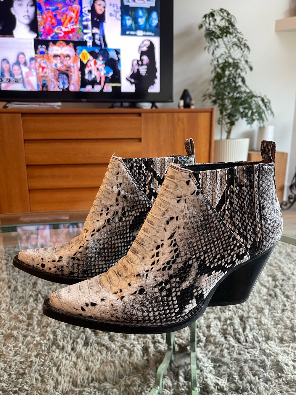 Snake-Print Ankle Boots